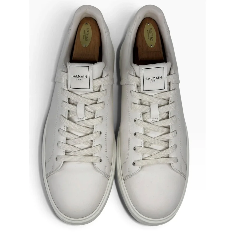Balmain Paris B-Court Leather Low Top Sneakers Men's 11 Cream EUC